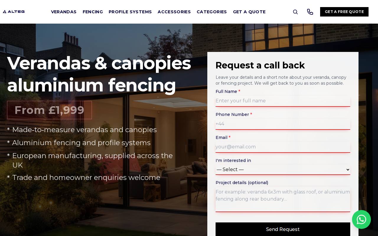 Сайт ALTEG Verandas